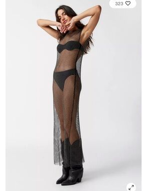 UO Rere Sheer Diamanté Midi Dress